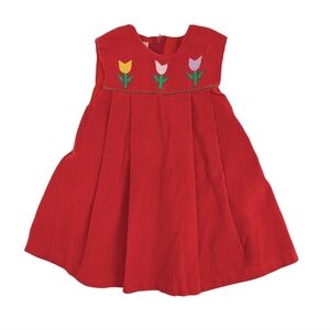 Vintage Youth Park Red Corduroy Dress with Tulip Embroidery Size 4t